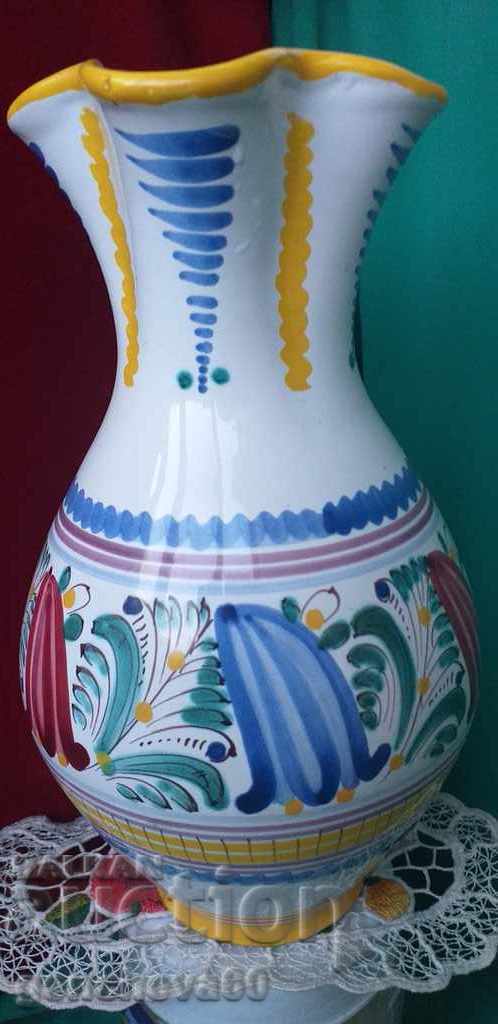 Hand-painted ceramic vase 26cm, flowers, signature - 7