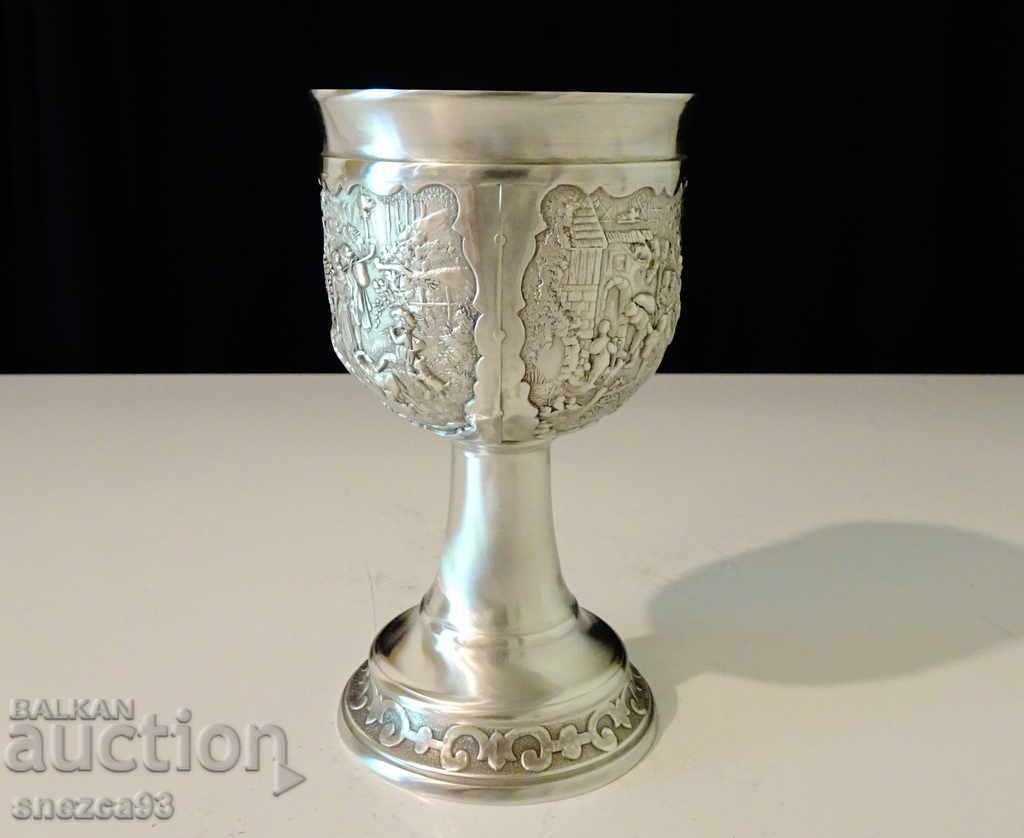 Pewter wine glass, embossed rural scenes, author's work with price 89.00 BGN | € 45.50 Pewter wine glass, embossed rural scenes, author's work with price 89.00 BGN | € 45.50