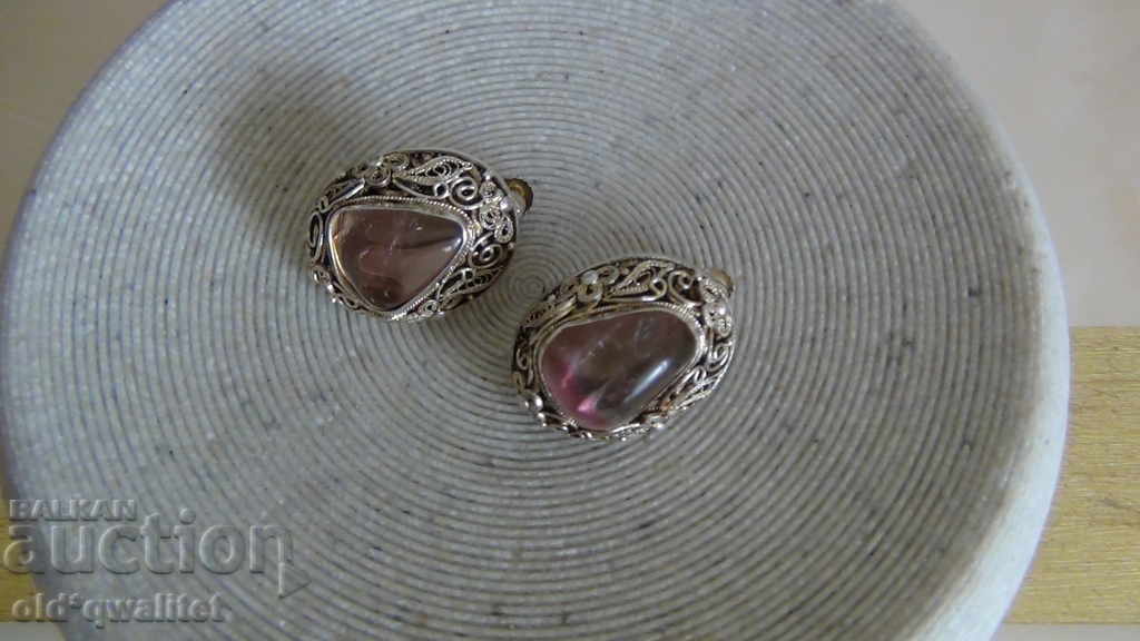 Cercei, Argint 925 cu placare cu aur si Ametist, BASTE - 5 Cercei, Argint 925 cu placare cu aur si Ametist, BASTE - 5