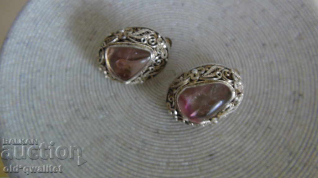 Cercei, Argint 925 cu placare cu aur si Ametist, BASTE - 6 Cercei, Argint 925 cu placare cu aur si Ametist, BASTE - 6