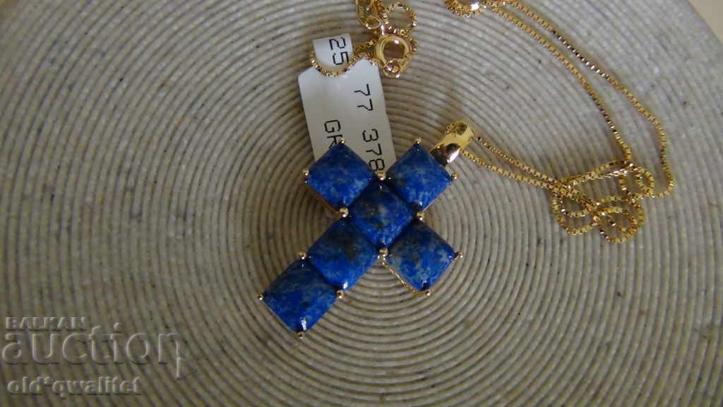 Silver CROSS with blue stones, stamps with price 297.00 BGN | € 151.85 Silver CROSS with blue stones, stamps with price 297.00 BGN | € 151.85