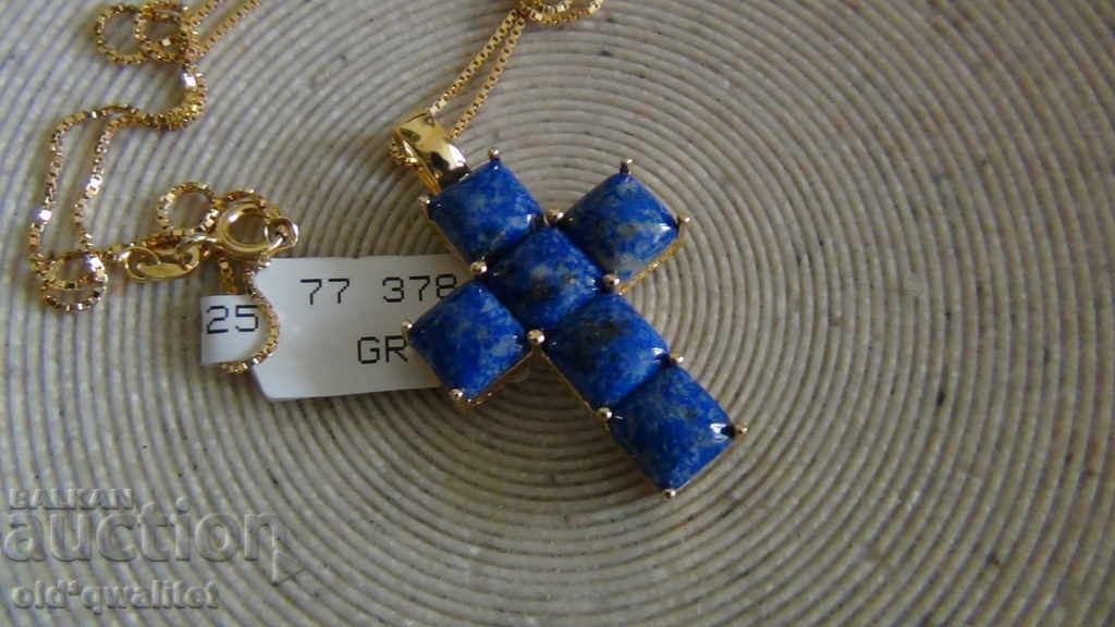 Auction Silver CROSS with blue stones, stamps Auction Silver CROSS with blue stones, stamps