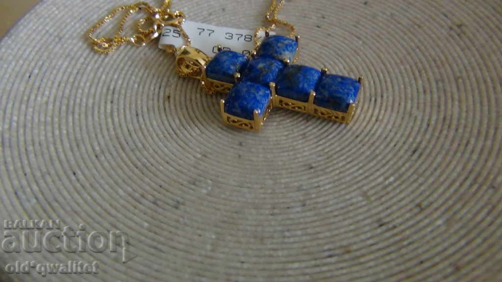 Silver CROSS with blue stones, stamps - 5 Silver CROSS with blue stones, stamps - 5