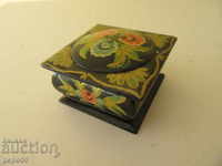 WOODEN HAND-PAINTED BOX - USSR - 5.8 x 5.8 x 3.5 cm.