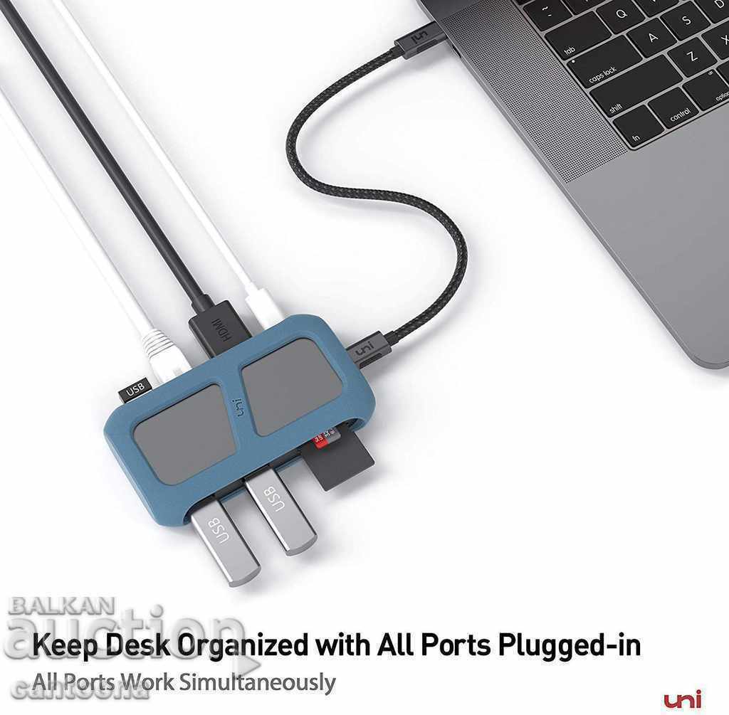 Δημοπρασία uNI USB-C 8-σε-1 διανομέας 4K HDMI, 2xUSB 3, USB 2.1000 Mbps, PD
