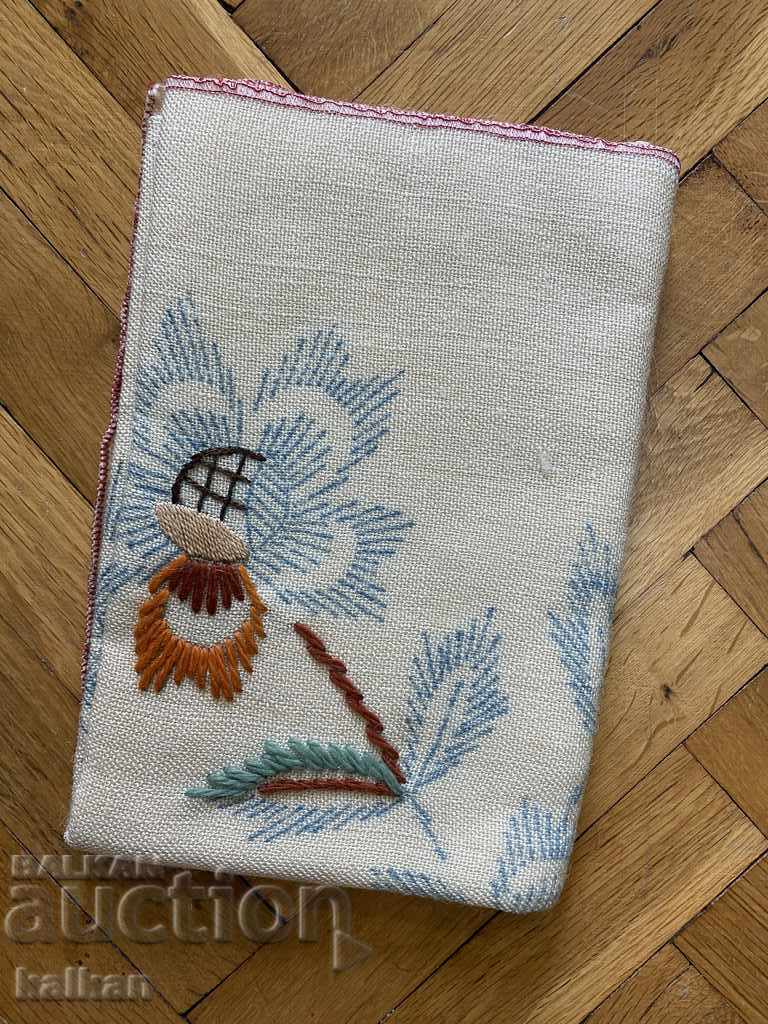 Fabric with unfinished embroidery for a pillow or tablecloth