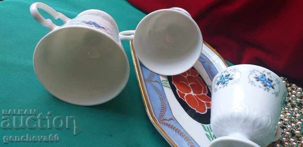 Delivery of Beautiful coffee cups with stool, porcelain tray Delivery of Beautiful coffee cups with stool, porcelain tray