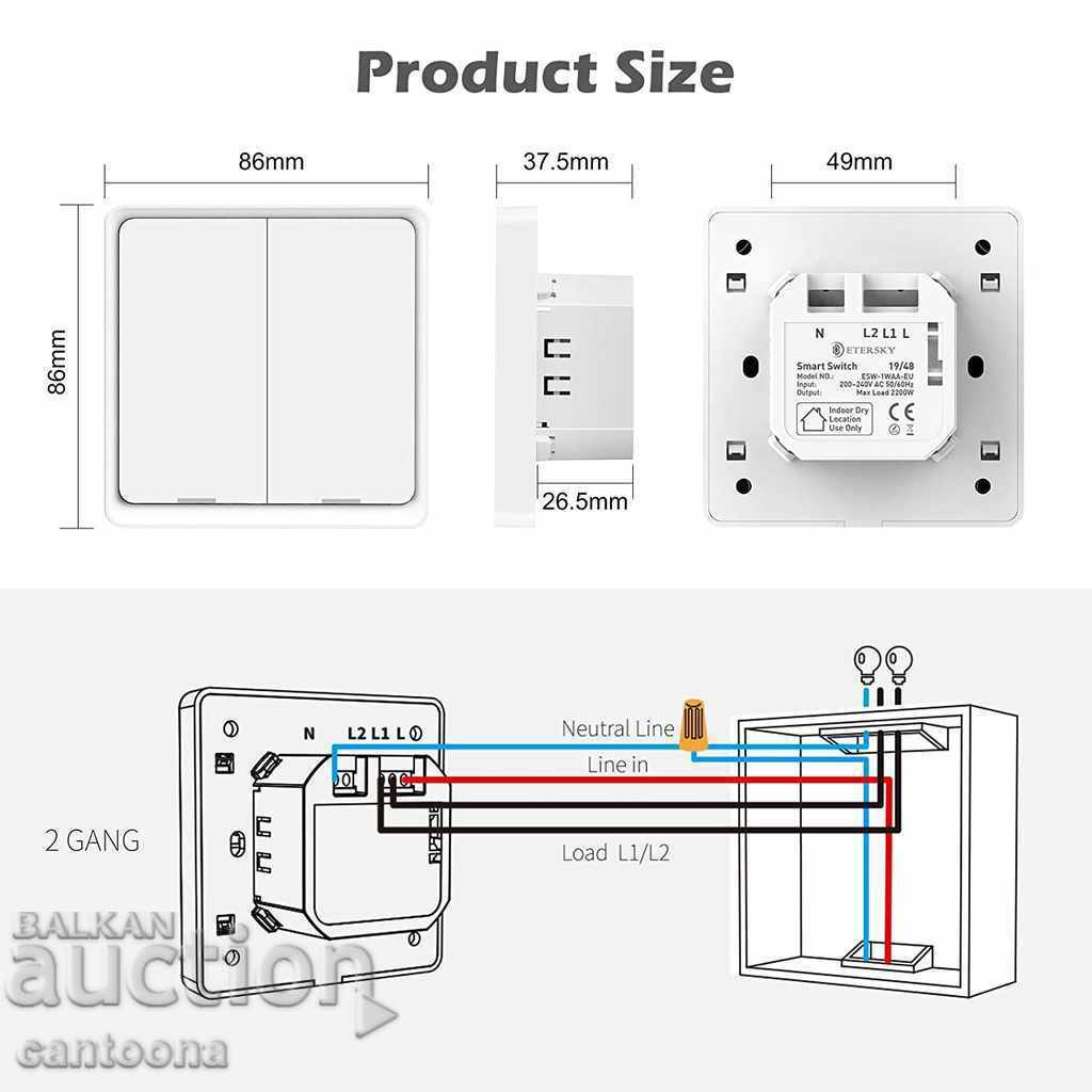 Delivery of Etersky dual WiFi switch for lighting, Alexa, Google Home Delivery of Etersky dual WiFi switch for lighting, Alexa, Google Home