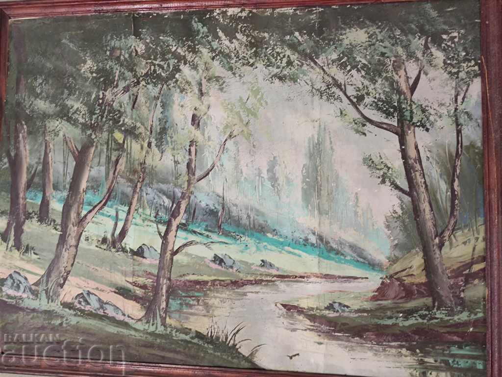 Licitație pictură veche, peisaj: râu de munte