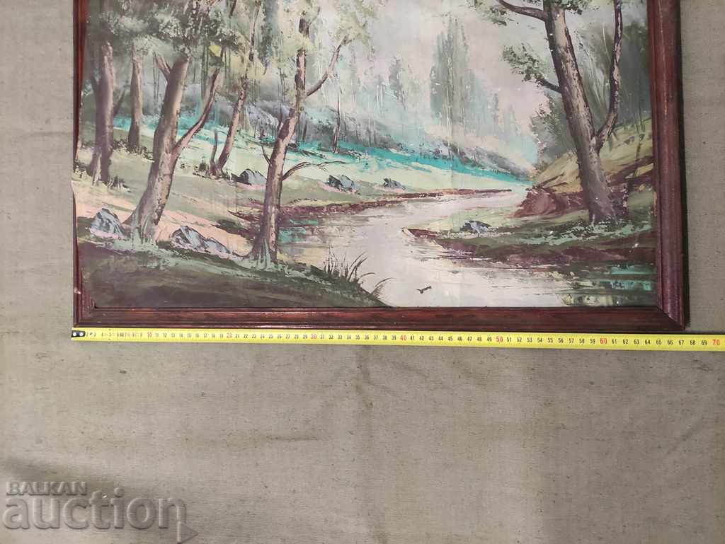 pictură veche, peisaj: râu de munte - 5