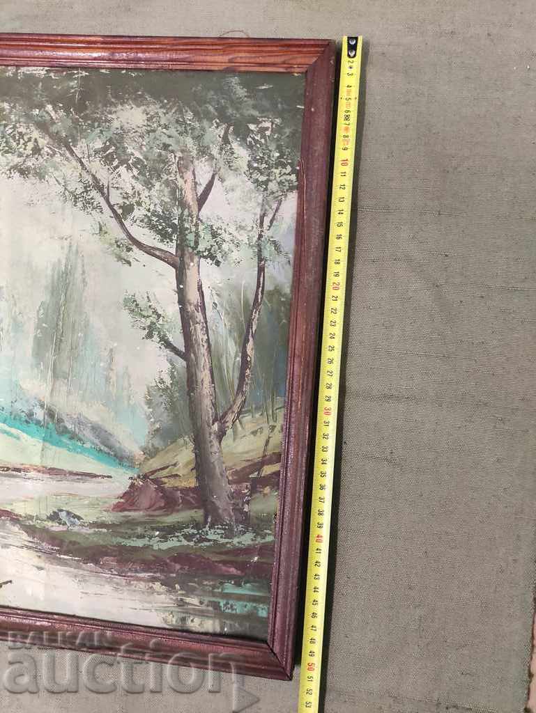 pictură veche, peisaj: râu de munte - 6