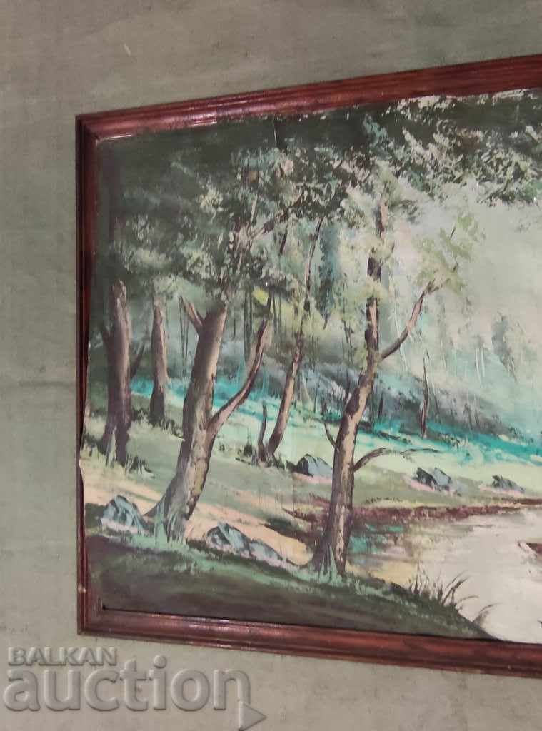 pictură veche, peisaj: râu de munte - 7