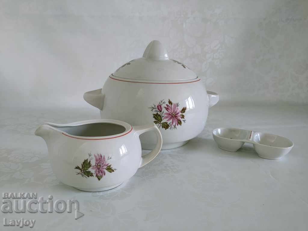 Old Soc Bulgarian porcelain tureen saucer salt shaker with price 40.00 BGN | € 20.45