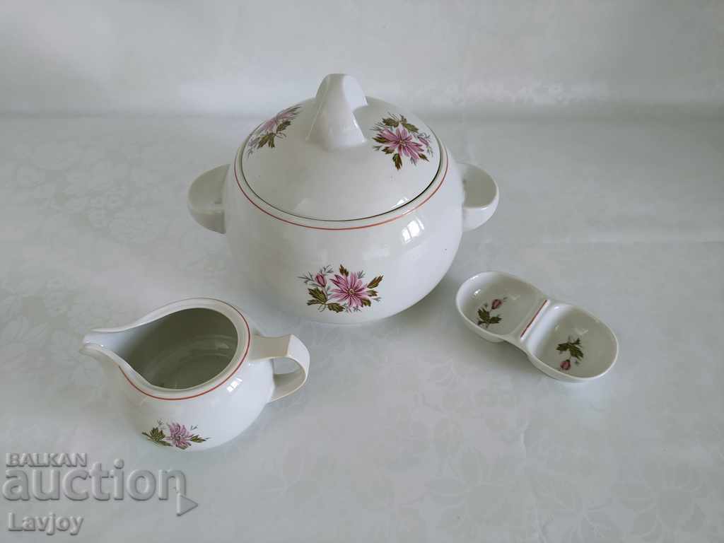 Auction  Old Soc Bulgarian porcelain tureen saucer salt shaker