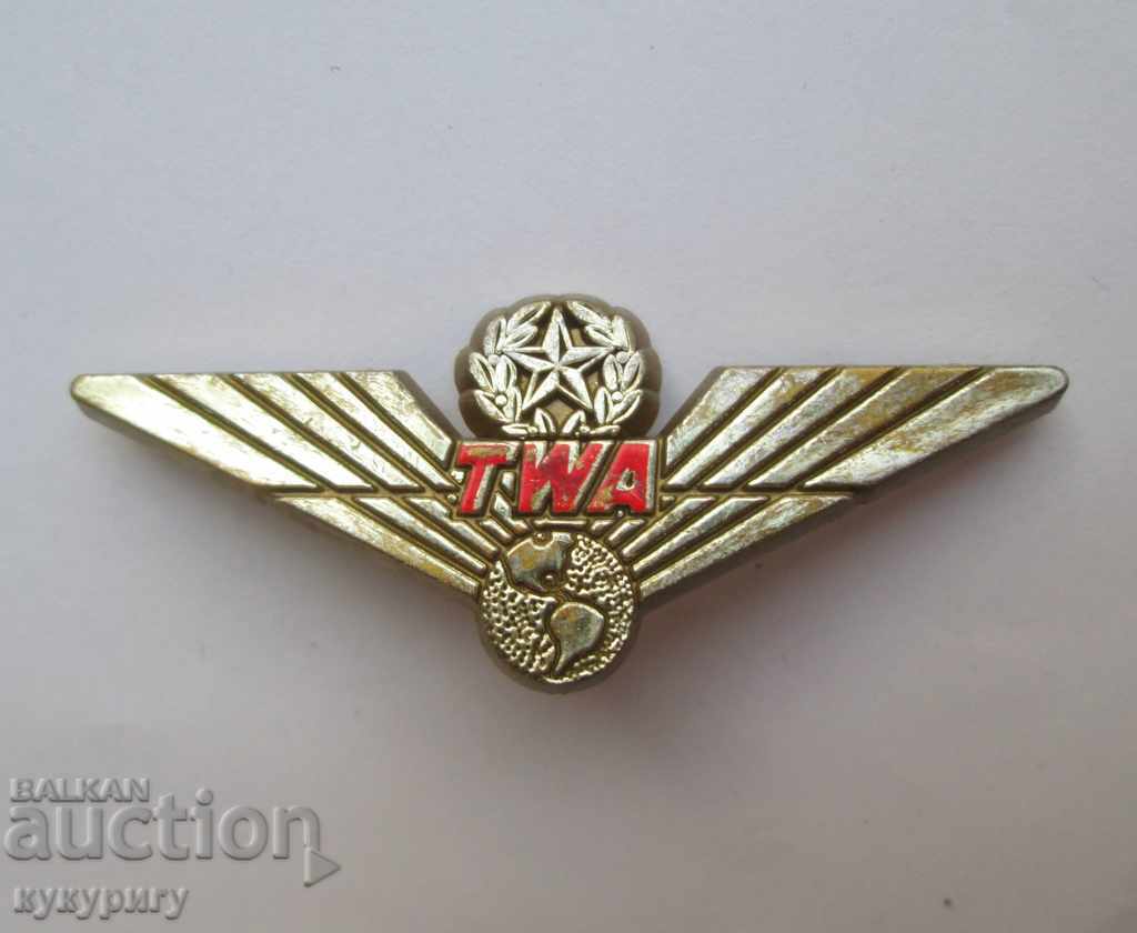 Пилотски знак значка пилот гражданска авиация T.W.A.