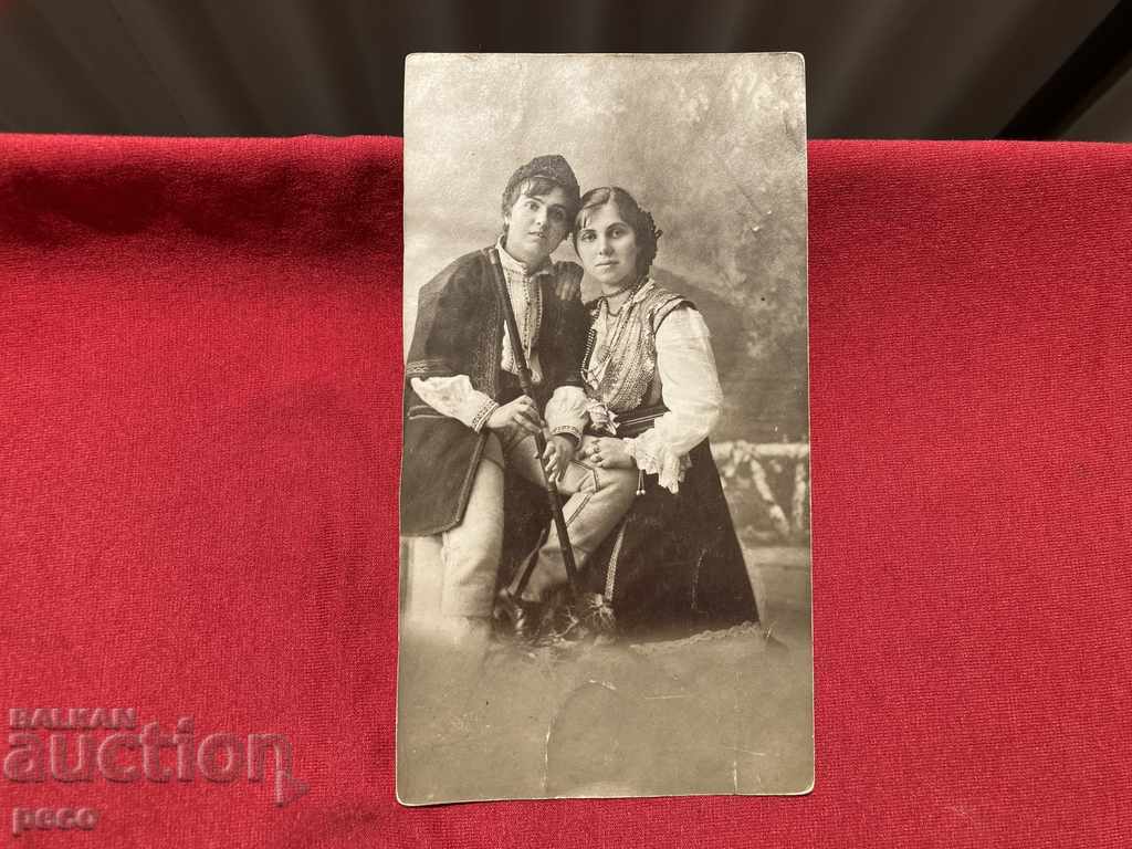 Delivery of Kavaldzhiya A boy and a girl in traditional costumes old photo Delivery of Kavaldzhiya A boy and a girl in traditional costumes old photo