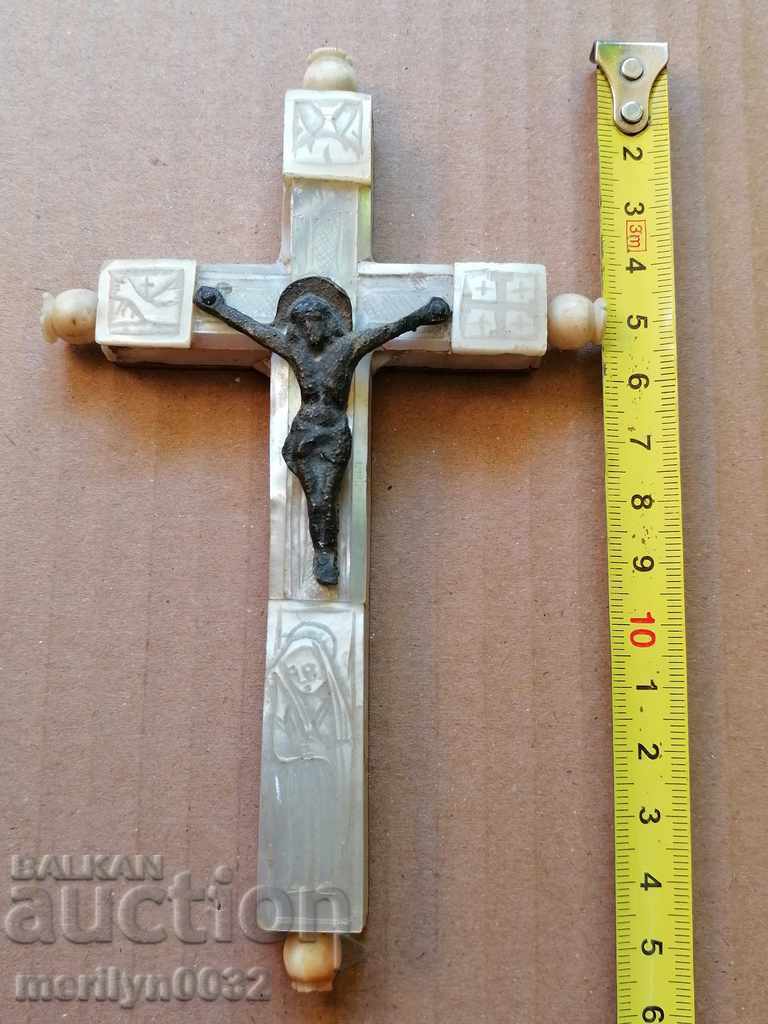 19th Revival Cross in Jerusalem mother of pearl Hadjilak God's tomb - 5
