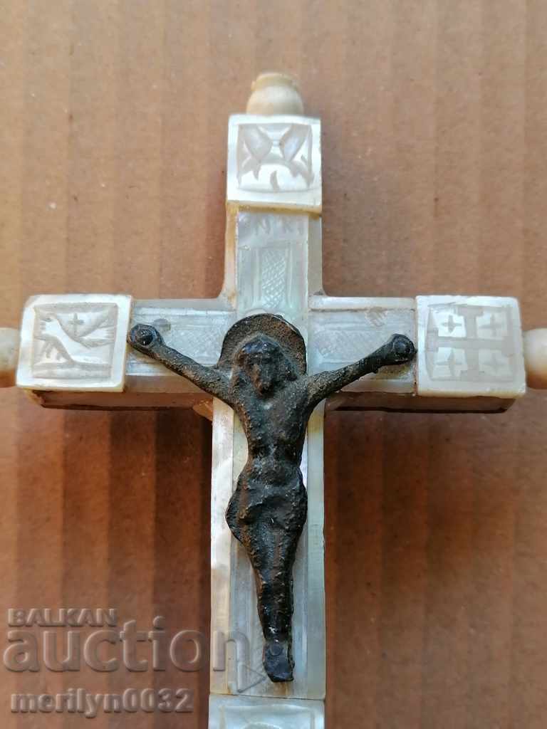 19th Revival Cross in Jerusalem mother of pearl Hadjilak God's tomb - 6