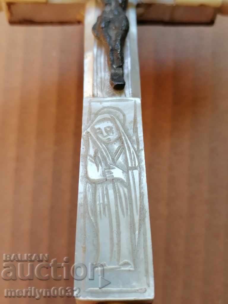 19th Revival Cross in Jerusalem mother of pearl Hadjilak God's tomb - 7