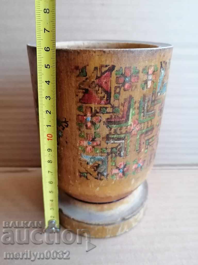 Auction  Old wooden mortar without hammer, mortar, spout, wooden