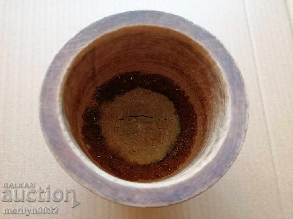 Delivery of Old wooden mortar without hammer, mortar, spout, wooden