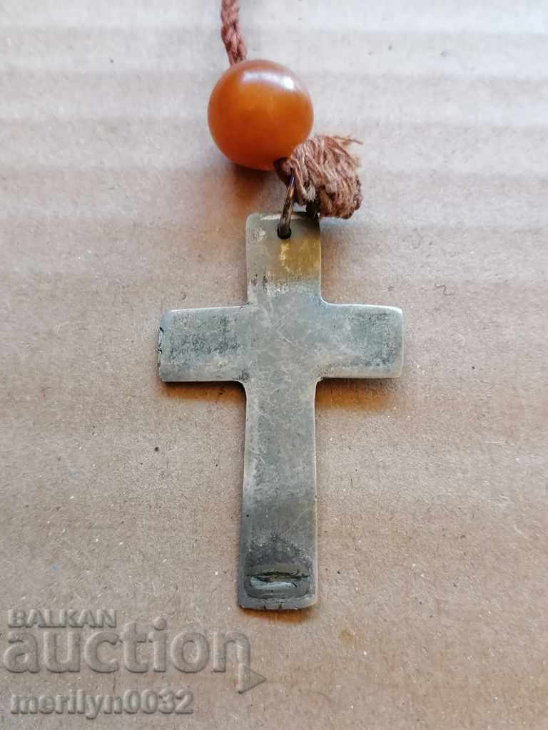 Silver cross, carved cross, amber bead, from a grandmother, a Hadji with price 160.00 BGN | € 81.81