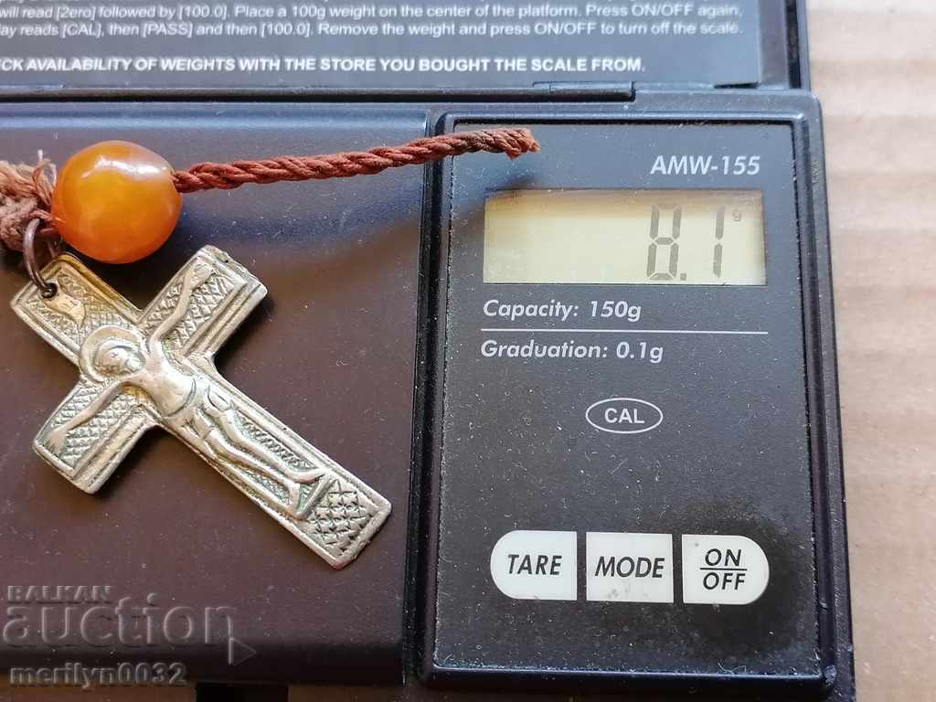 Silver cross, carved cross, amber bead, from a grandmother, a Hadji - 5