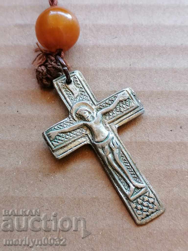 Silver cross, carved cross, amber bead, from a grandmother, a Hadji - 6