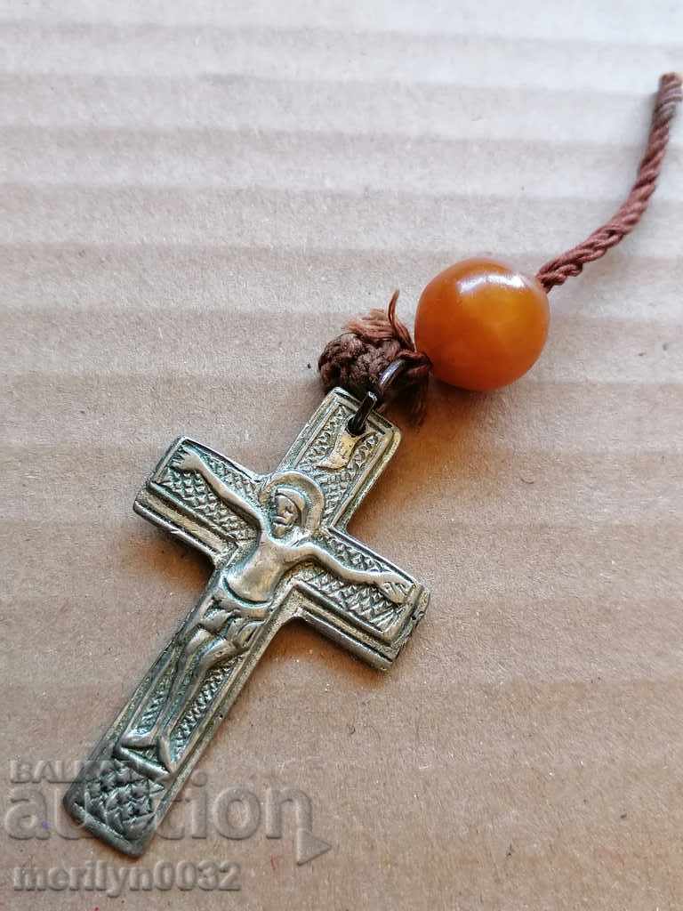Silver cross, carved cross, amber bead, from a grandmother, a Hadji - 7