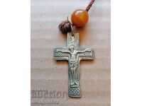 Silver cross, carved cross, amber bead, from a grandmother, a Hadji
