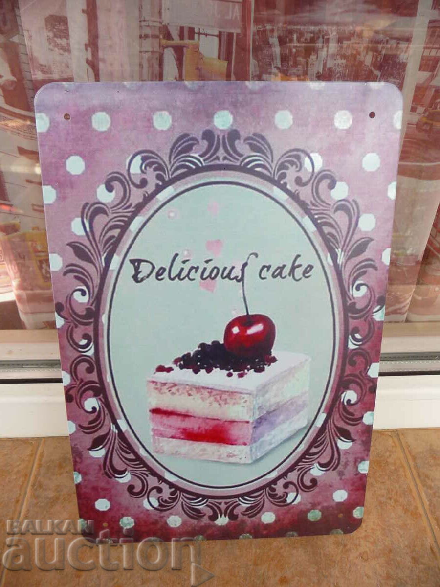 Metal plate food delicious cake pasta patisserie dessert with price 18.00 BGN | € 9.20 Metal plate food delicious cake pasta patisserie dessert with price 18.00 BGN | € 9.20