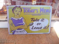 Metal plate food Today's self-service menu woman it