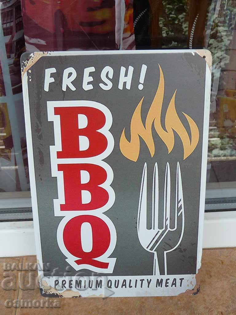 Metal plate food BBQ fresh meat baked grill barbecue