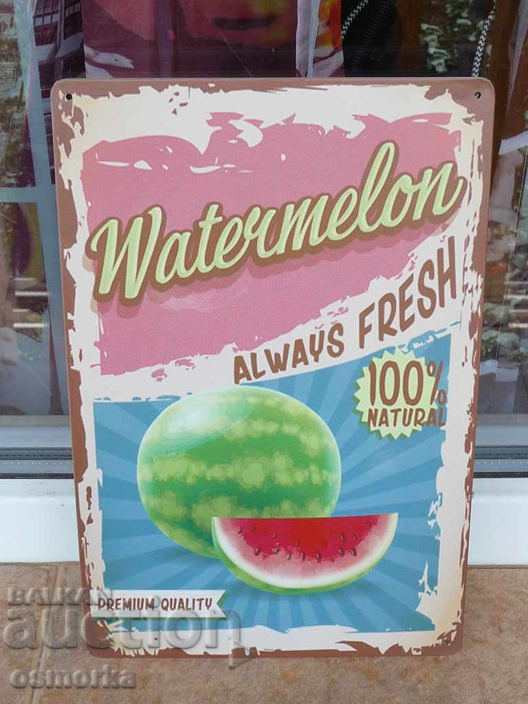 Metal plate food fruit watermelon large ripe without seeds