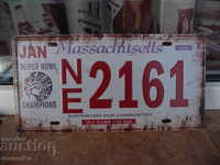 Metal number plate Massachusetts state superball USA