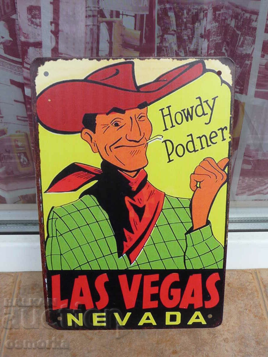 Μεταλλική πινακίδα Las Vegas Las Vegas Las Vegas Nevada πούρο καουμπόη για τυχερά παιχνίδια