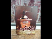 Μεταλλική πινακίδα μύλος καφέ ξύλινος ρετρό αλεσμένοι κόκκοι καφέ