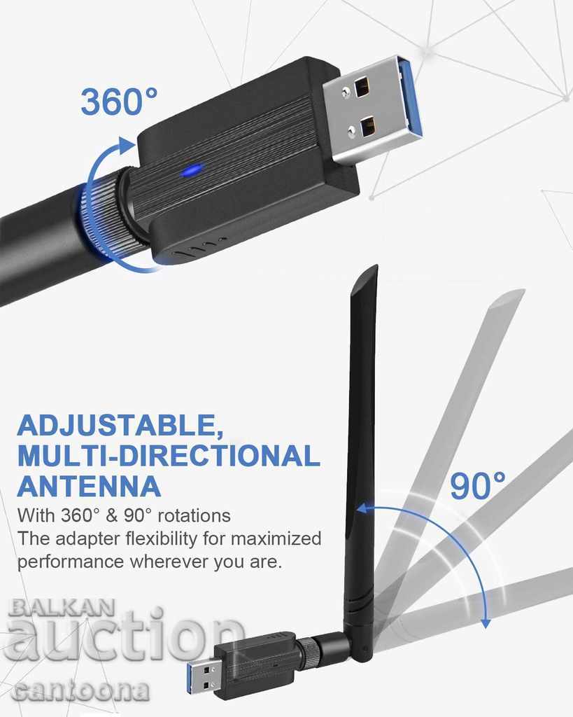USB 3.0 WiFi AC1200Mbps, 2.4GHz / 5.8G adaptor de rețea fără fir cu preț 30.98 BGN | € 15.84