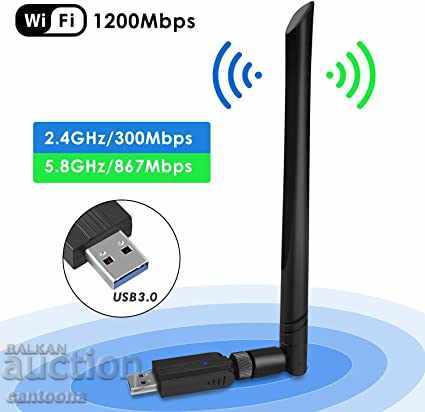 USB 3.0 WiFi AC1200Mbps, 2.4GHz / 5.8G adaptor de rețea fără fir