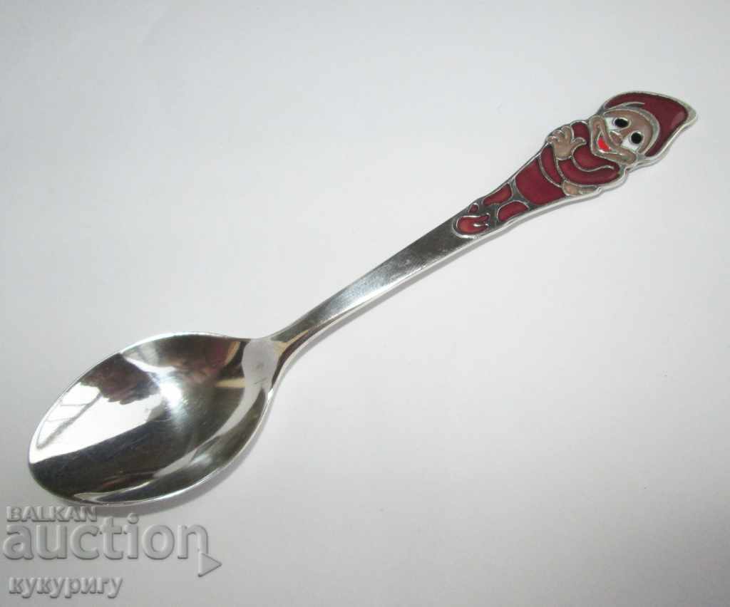 Children's Russian spoon with dwarf cell enamel decoration USSR