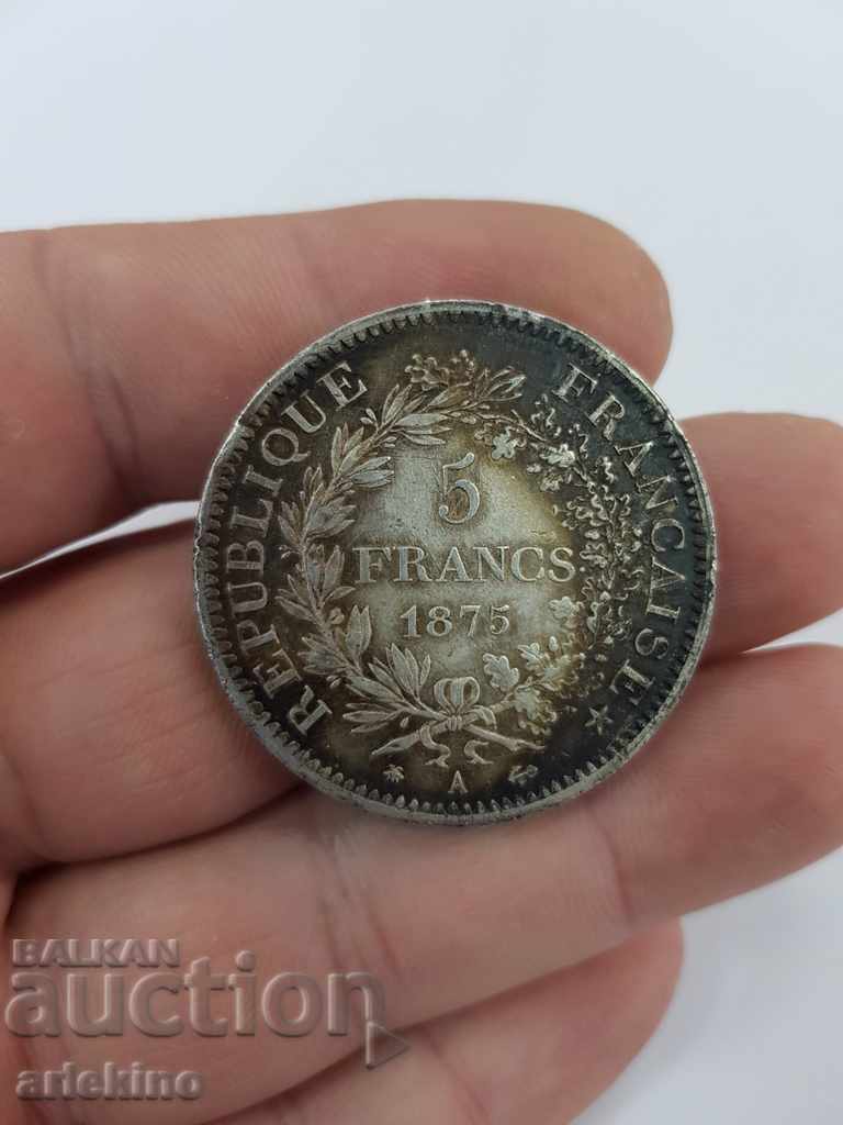 Silver French coin 5 FRANCS 1875