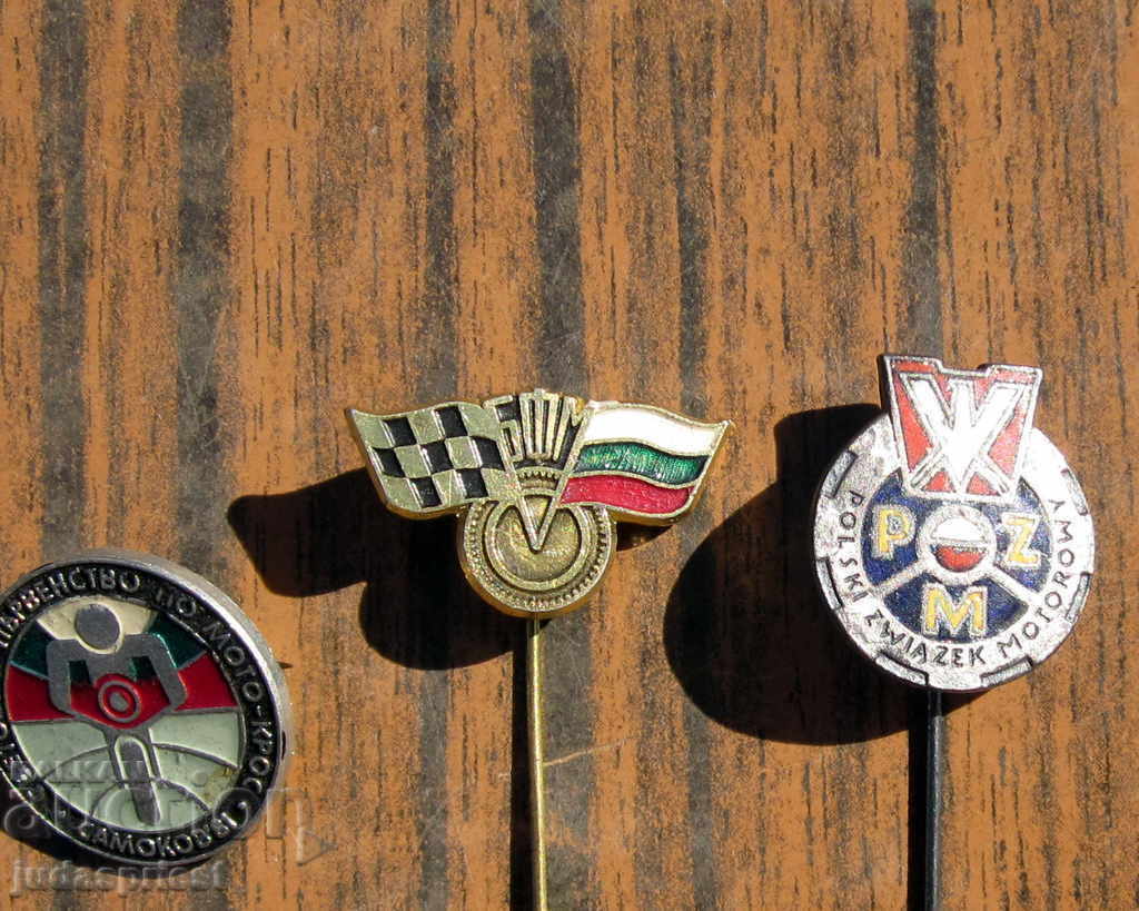 Auction  Lot of old motor racing badges, motorcycle signs, motocross signs