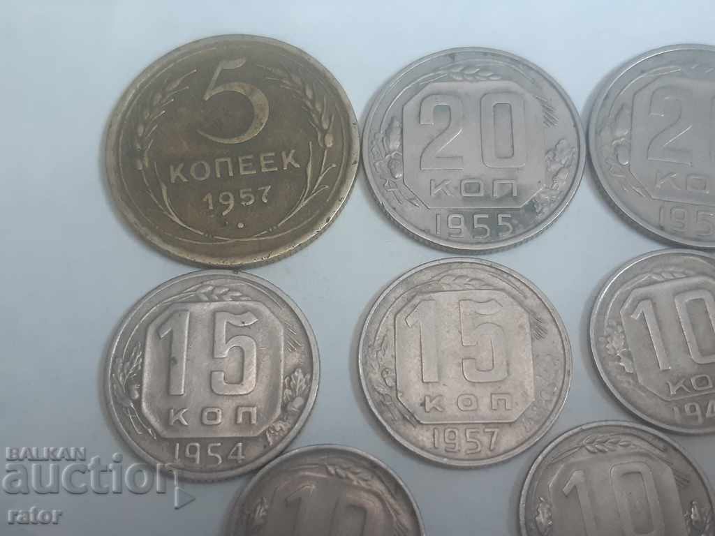 Auction 5, 10, 15 and 20 kopecks in 1948, 54, 55 and 57 Russia, USSR - 8 pcs Auction 5, 10, 15 and 20 kopecks in 1948, 54, 55 and 57 Russia, USSR - 8 pcs