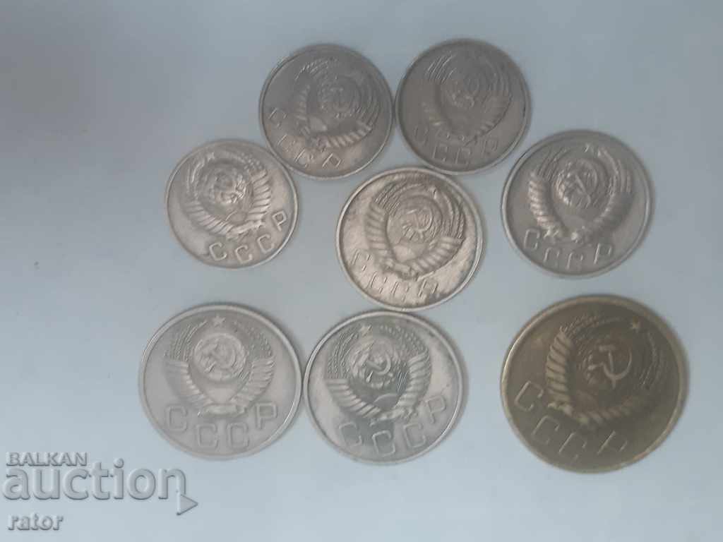 5, 10, 15 and 20 kopecks in 1948, 54, 55 and 57 Russia, USSR - 8 pcs - 6 5, 10, 15 and 20 kopecks in 1948, 54, 55 and 57 Russia, USSR - 8 pcs - 6