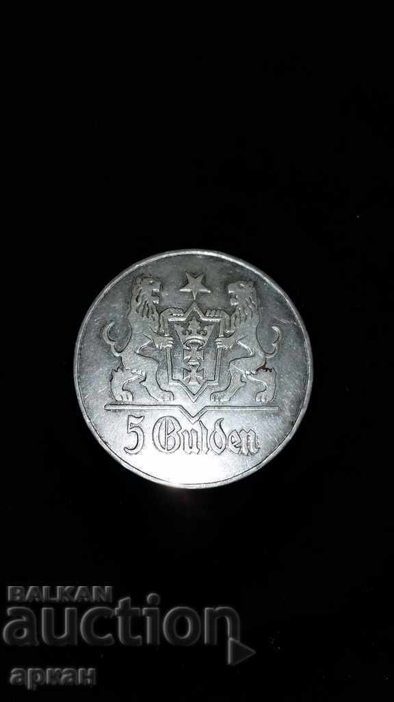 Auction 5 Gulden 1927 Danzing Silver Coin Auction 5 Gulden 1927 Danzing Silver Coin