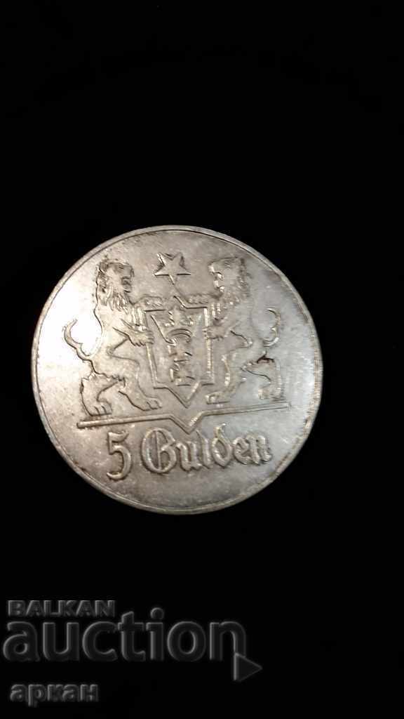 Moneda de argint 5 Gulden 1927 Danzing