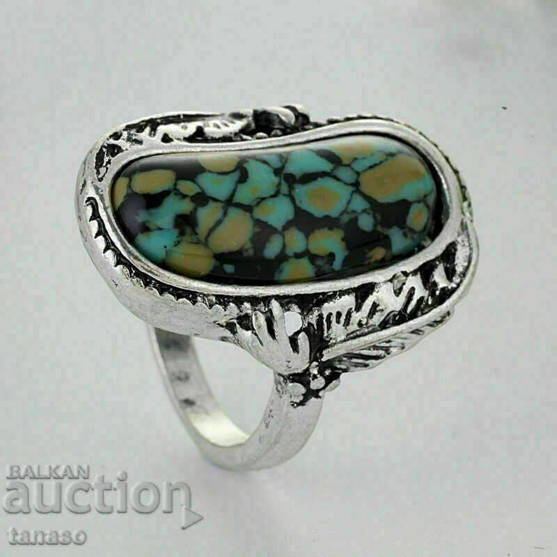 RING with natural turquoise, silver-plated, Size 55