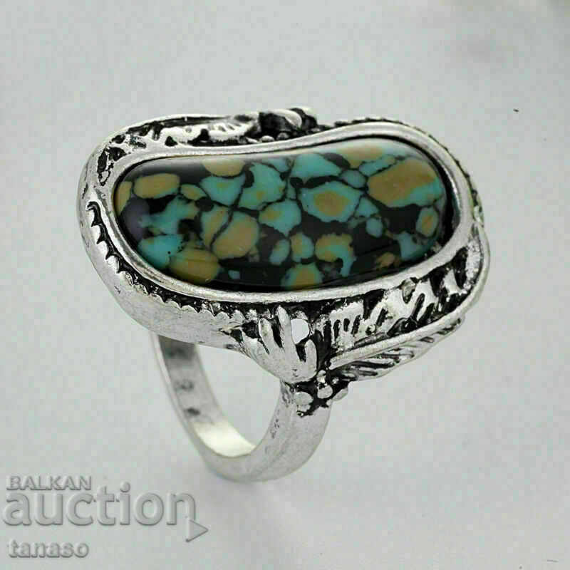 RING with natural turquoise, silver-plated, Size 55 RING with natural turquoise, silver-plated, Size 55