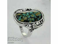 RING with natural turquoise, silver-plated, Size 55