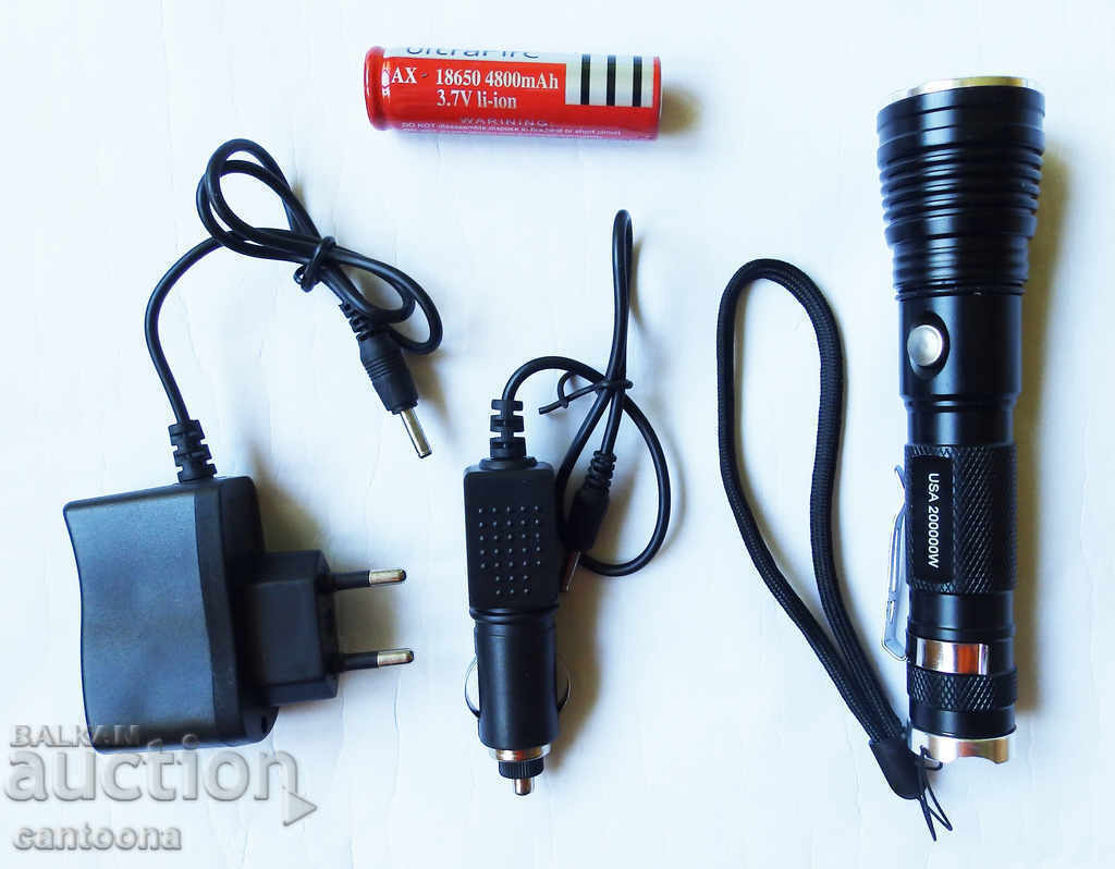 Auction Powerful Led flashlight Cree 200000W, charger for 12 V and 220 V Auction Powerful Led flashlight Cree 200000W, charger for 12 V and 220 V